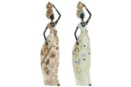 DKD Home Decor Figura Decorativa Africana Resina Verde Beige 7.5 x 41 x 10 cm (2 Unidades)