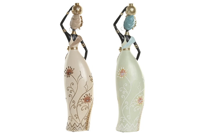 DKD Home Decor Figuras de Resina Africanas, Pack de 2 unidades, Verde y Beige DKD Home Decor Figuras de Resina Africanas, Pack de 2 unidades, Verde y Beige
