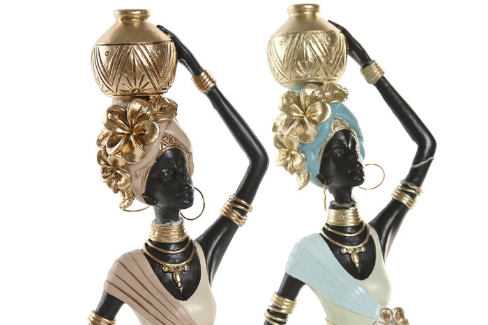 DKD Home Decor Figuras de Resina Africanas, Pack de 2 unidades, Verde y Beige DKD Home Decor Figuras de Resina Africanas, Pack de 2 unidades, Verde y Beige