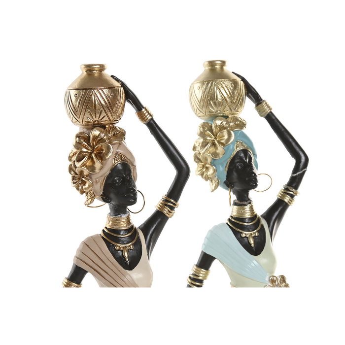 DKD Home Decor Figuras de Resina Africanas, Pack de 2 unidades, Verde y Beige DKD Home Decor Figuras de Resina Africanas, Pack de 2 unidades, Verde y Beige