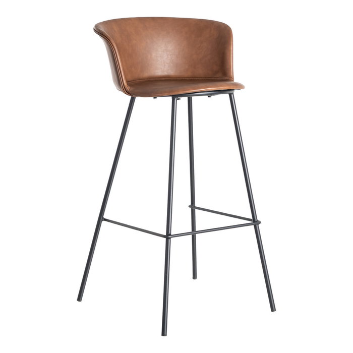 Taburete Marrón Metal / Simil Piel 44,50 X 48,50 X 93,50 cm (Set de 2)