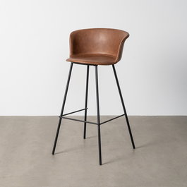 Taburete Marrón Metal / Simil Piel 44,50 X 48,50 X 93,50 cm (Set de 2)