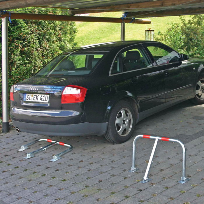 Schellenberg Barrera de Aparcamiento con Cerradura, Metal Galvanizado 820 x 440 x 560 mm con Marcas Reflectantes y Candado para Estacionamiento Privado