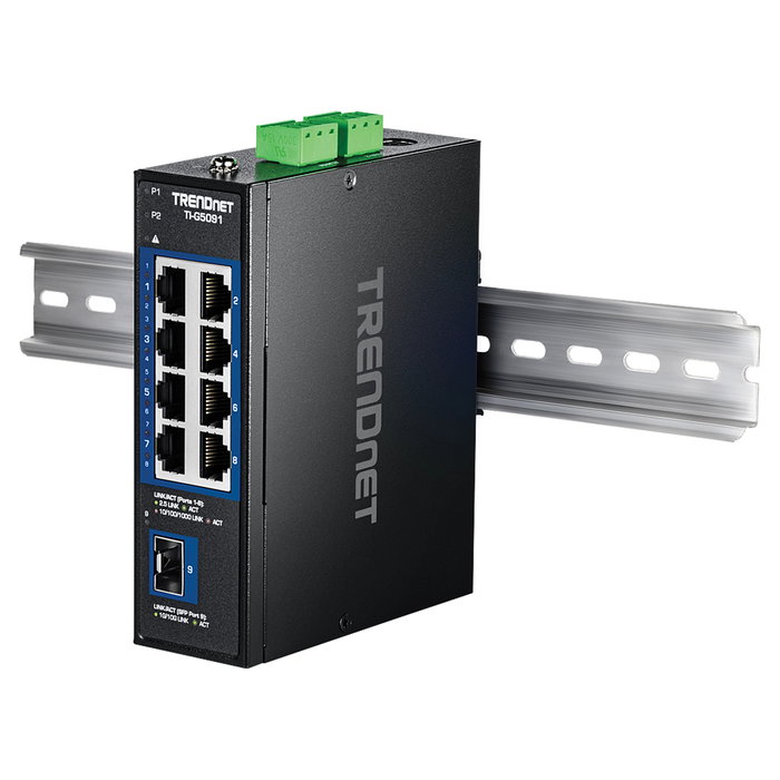 TRENDnet TI-G5091 Switch Industrial de Carril DIN No Administrado, 8 Puertos 2.5G Ethernet + 1 Puerto SFP+ 10G, 60 Gbps, IP50, 9-60 VDC