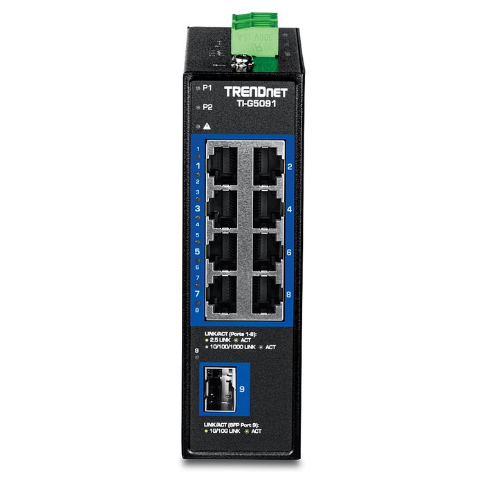 TRENDnet TI-G5091 Switch Industrial de Carril DIN No Administrado, 8 Puertos 2.5G Ethernet + 1 Puerto SFP+ 10G, 60 Gbps, IP50, 9-60 VDC