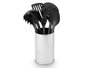 Kinvara Set de 5 Utensilios de Cocina con Soporte, Acero y Plástico PBT, Color Gris/Negro, Dimensiones 12.5x30x12.5 cm, Apto para Lavavajillas (Set de 12)