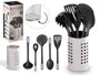 Kinvara Set de 5 Utensilios de Cocina con Soporte, Acero y Plástico PBT, Color Gris/Negro, Dimensiones 12.5x30x12.5 cm, Apto para Lavavajillas (Set de 12)