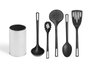 Kinvara Set de 5 Utensilios de Cocina con Soporte, Acero y Plástico PBT, Color Gris/Negro, Dimensiones 12.5x30x12.5 cm, Apto para Lavavajillas (Set de 12)