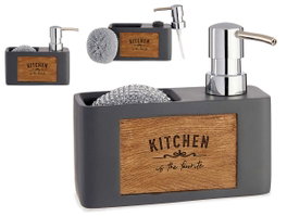 Kinvara Dispensador Soporte Esponja Gris con Grabado de Madera