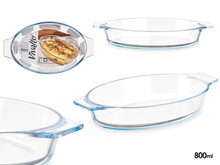 Vivalto Bandeja Ovalada de Borosilicato con Asas, 800 ml, Transparente, 27x4.5x15.8 cm (Set de 18) Vivalto Bandeja Ovalada de Borosilicato con Asas, 800 ml, Transparente, 27x4.5x15.8 cm (Set de 18)