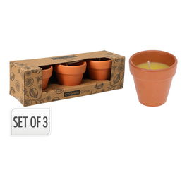 Basics Vela Citronela de Terracota, Ø6 x 6 cm, 3 uds - Velas Antimosquitos en Maceta