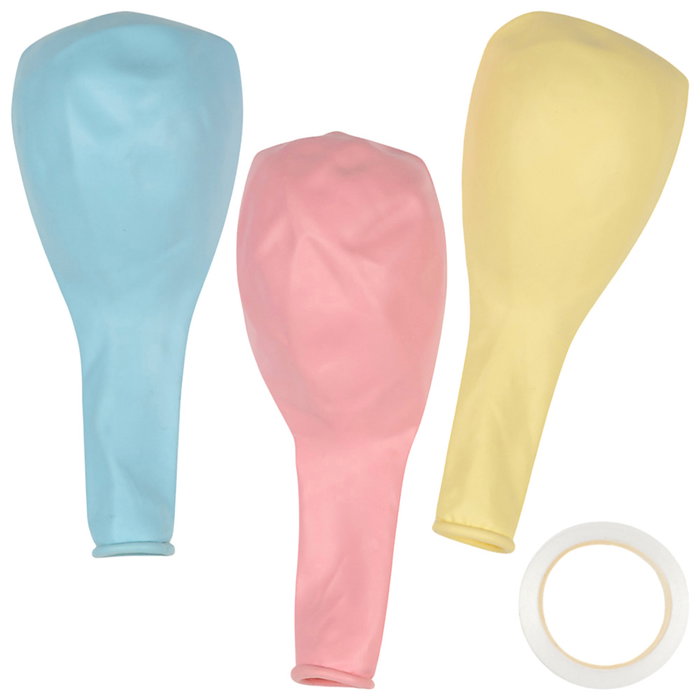 Party Time Juego de 10 Globos Kawaii con Pegatinas - Colores Surtidos (Azul, Rosa, Amarillo) - 20cm de Altura