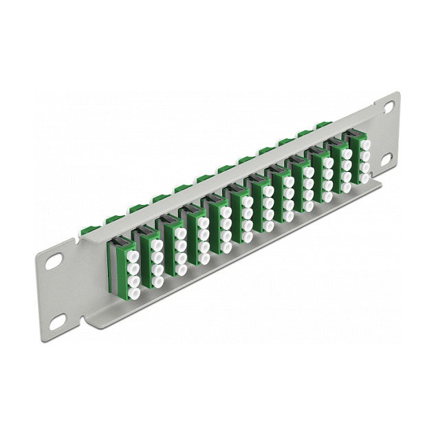 DeLOCK Patchpanel de fibra óptica 10 pulg 12 puertos LC Quad verde 1U gris