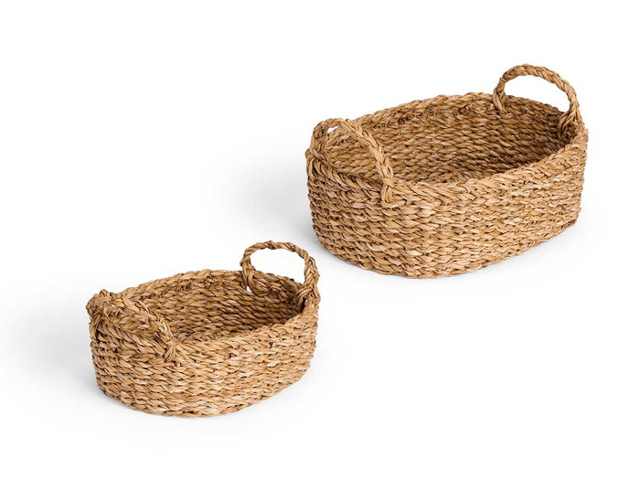 Giftdecor Set 2 Cestos Ovalados con Asas 35x22x15 cm de Alga de Mar Marron (Set de 6)