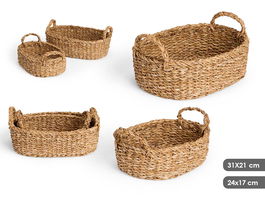 Giftdecor Set 2 Cestos Ovalados con Asas 35x22x15 cm de Alga de Mar Marron (Set de 6)