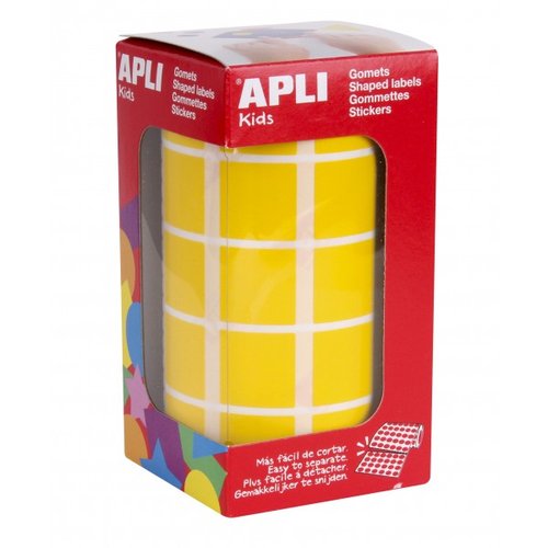 Apli Gomets autoadhesivos cuadrados amarillos 20x20 mm, rollo de 1770 unidades