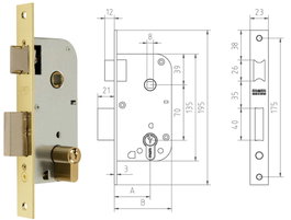 MCM Cerradura de embutir 1 punto 1301-240a311 con acabado latón