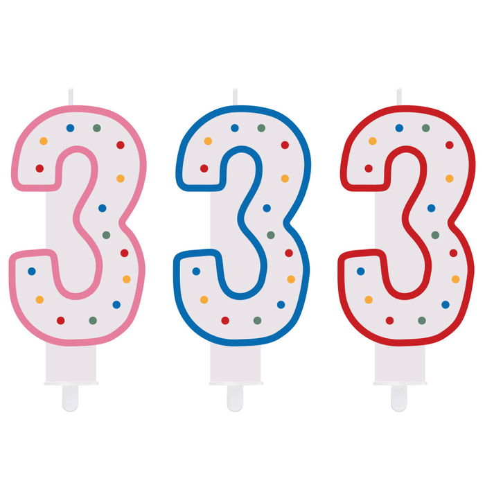 Party Time Vela Aniversario Número 3 para Tarta, 14 cm, Colores Surtidos