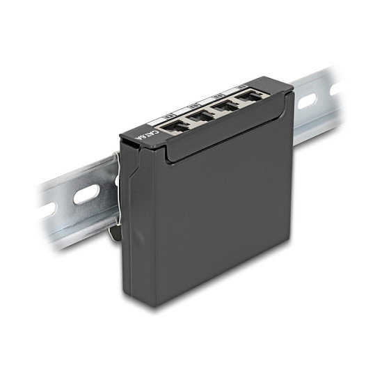 DeLOCK 90378 Panel de Conexión Mini de Escritorio 4 Puertos RJ45 Cat.6A Blindado Negro para Montaje en Mesa, Pared o Riel DIN DeLOCK 90378 Panel de Conexión Mini de Escritorio 4 Puertos RJ45 Cat.6A Blindado Negro para Montaje en Mesa, Pared o Riel DIN