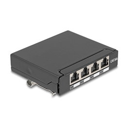DeLOCK 90378 Panel de Conexión Mini de Escritorio 4 Puertos RJ45 Cat.6A Blindado Negro para Montaje en Mesa, Pared o Riel DIN