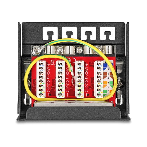 DeLOCK 90378 Panel de Conexión Mini de Escritorio 4 Puertos RJ45 Cat.6A Blindado Negro para Montaje en Mesa, Pared o Riel DIN DeLOCK 90378 Panel de Conexión Mini de Escritorio 4 Puertos RJ45 Cat.6A Blindado Negro para Montaje en Mesa, Pared o Riel DIN