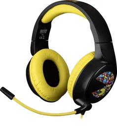 Konix PacMan Auriculares Diadema Gaming con USB Tipo A para PC, PS4, PS5, Xbox One, Xbox X - Cable Boom Extraíble - Negro y Amarillo