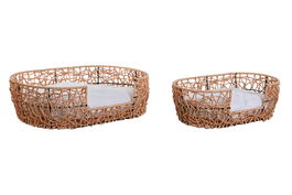 DKD Home Decor Cama para Mascota Marron Claro Blanco 35x14x50 cm Set de 2 Ratán Sintético y Poliéster