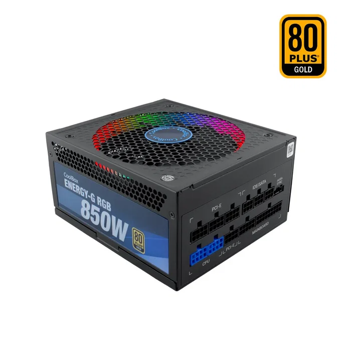 CoolBox Fuente de Alimentación ATX RGB-850 Rainbow 850W 80 Plus Gold Full Modular, Negro, 140mm Ventilador Silencioso, A-RGB