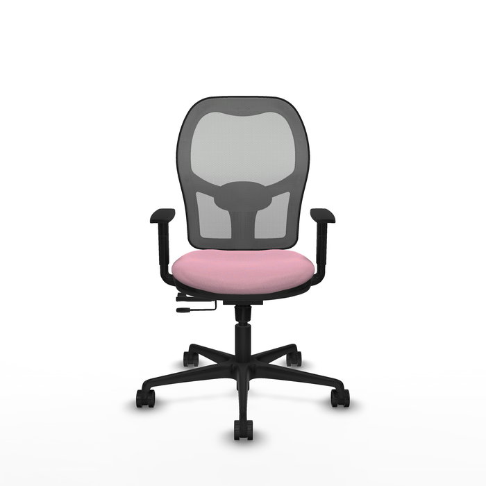 Silla de oficina Jorquera con mecanismo Sincro/Traslack tapizada con Tela color Rosa y malla color Gris. Equipada con lumbar 1D, Brazos 1D y Ruedas 65mm nailon Silla de oficina Jorquera con mecanismo Sincro/Traslack tapizada con Tela color Rosa y malla color Gris. Equipada con lumbar 1D, Brazos 1D y Ruedas 65mm nailon