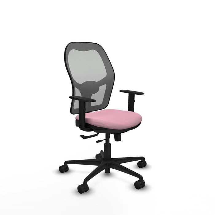 Silla de oficina Jorquera con mecanismo Sincro/Traslack tapizada con Tela color Rosa y malla color Gris. Equipada con lumbar 1D, Brazos 1D y Ruedas 65mm nailon Silla de oficina Jorquera con mecanismo Sincro/Traslack tapizada con Tela color Rosa y malla color Gris. Equipada con lumbar 1D, Brazos 1D y Ruedas 65mm nailon