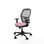 Silla de oficina Jorquera con mecanismo Sincro/Traslack tapizada con Tela color Rosa y malla color Gris. Equipada con lumbar 1D, Brazos 1D y Ruedas 65mm nailon