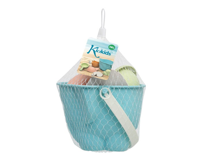 KioKids Set Cubo de Playa Elefante 6 Piezas con Rastrillo, Pala, Regadera y Moldes de Animales para Niños +18 Meses