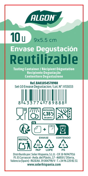 Inde Set 10 Envases Degustación 7 cm x 5.5 cm x 9 cm (24 Unidades)