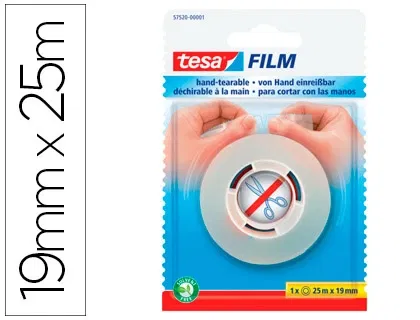 Tesa Cinta Adhesiva Tesafilm Sin Tijeras, Transparente para Embalar, Película de Polipropileno, 25 m x 19 mm Tesa Cinta Adhesiva Tesafilm Sin Tijeras, Transparente para Embalar, Película de Polipropileno, 25 m x 19 mm