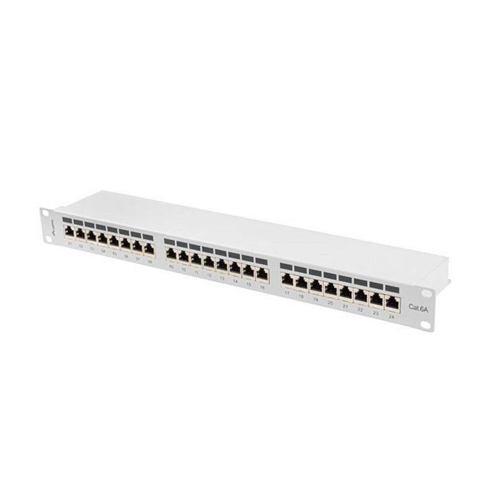 Lanberg Patch Panel 24 puertos 1U 19 pulg. Cat. 6A FTP blindado gris Lanberg Patch Panel 24 puertos 1U 19 pulg. Cat. 6A FTP blindado gris