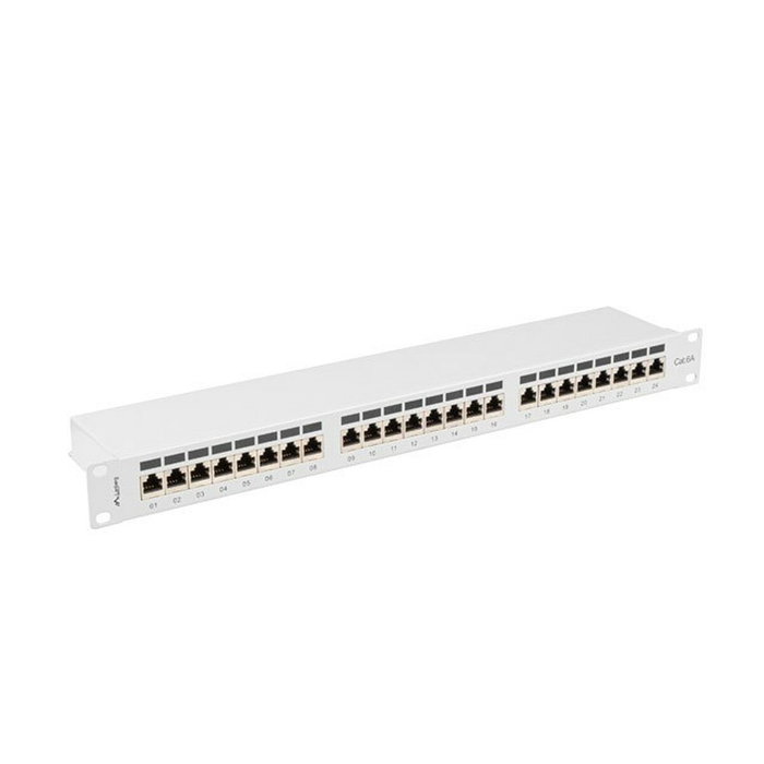 Lanberg Patch Panel 24 puertos 1U 19 pulg. Cat. 6A FTP blindado gris Lanberg Patch Panel 24 puertos 1U 19 pulg. Cat. 6A FTP blindado gris