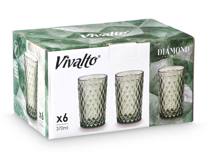 Vivalto Vaso Diamante Verde 370 ml Vidrio con separador 8 x 12.8 x 8 cm (Set de 24)