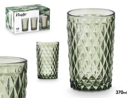 Vivalto Vaso Diamante Verde 370 ml Vidrio con separador 8 x 12.8 x 8 cm (Set de 24)