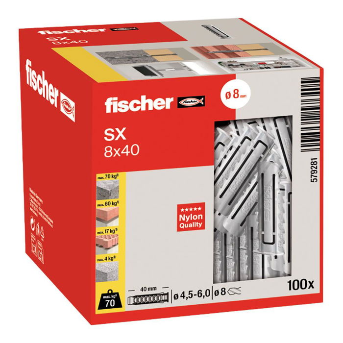 Fischer Taco Sx Ø8 x 40 mm, Caja 100 Unidades Fischer Taco Sx Ø8 x 40 mm, Caja 100 Unidades