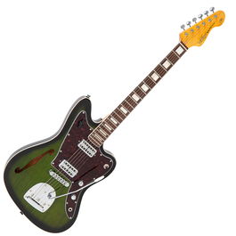 Vintage Revo Surfmaster Thinline Twin Greenburst Guitarra Eléctrica Semi-Hueca