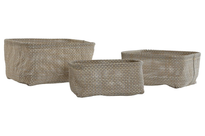 DKD Home Decor Cesta Textilene Beige 23 x 18 x 12 cm Set de 3 Piezas
