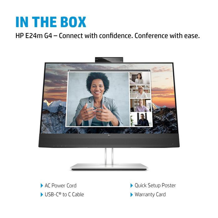 HP Monitor para Videoconferencias E24m G4 USB-C 60.5 cm (23.8") Full HD IPS 1920 x 1080, Cámara 5MP, Altavoces, Micrófonos Duales, 5 ms, 300 cd/m2