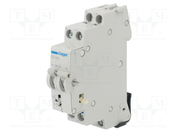Hager CZ001 Contacto de señal para interruptor diferencial <125A 2 cerrados y 2+ abiertos 6A 240V Hager CZ001 Contacto de señal para interruptor diferencial <125A 2 cerrados y 2+ abiertos 6A 240V