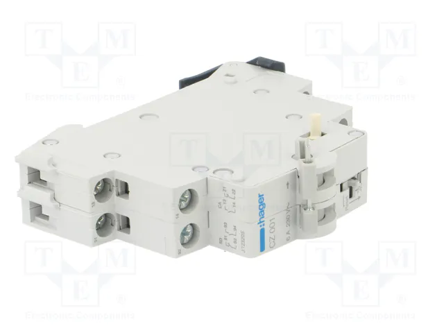 Hager CZ001 Contacto de señal para interruptor diferencial <125A 2 cerrados y 2+ abiertos 6A 240V Hager CZ001 Contacto de señal para interruptor diferencial <125A 2 cerrados y 2+ abiertos 6A 240V