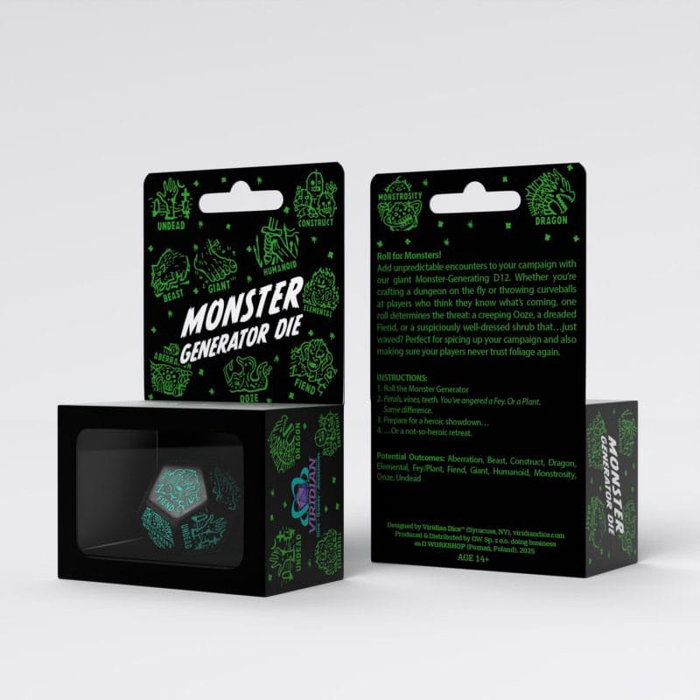 Viridian Jumbo dado Monster Generator Die D12 Negro