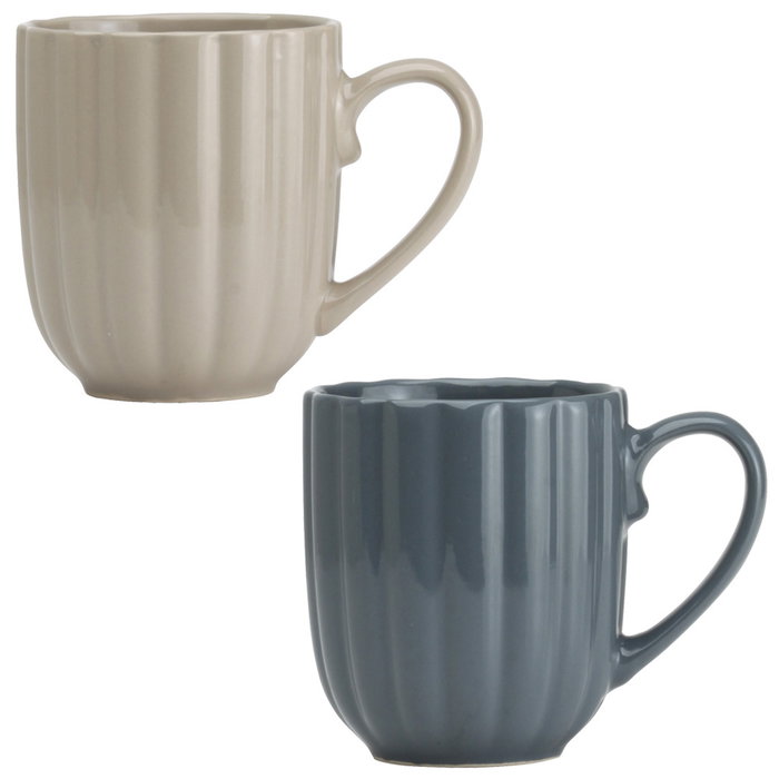 Day Mug 380 ml - Taza de Gres con Relieve y Asa, Capacidad 380 ml, Apto Lavavajillas, Colores Surtidos (Beige, Gris)