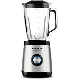Taurus MAGNUM 1500 Batidora de vaso 1500 W, jarra de cristal de 1.5 L, 4 cuchillas acero inoxidable, pica hielo, 2 velocidades + turbo, color negro