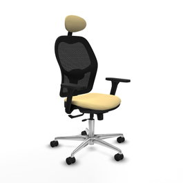 PIQUERAS Y CRESPO Silla de oficina Jorquera con Mecanismo Sincro/Traslack, Similpiel Crema y Malla Negra