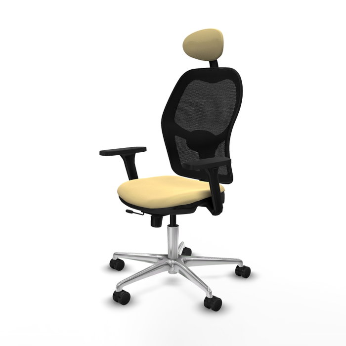 PIQUERAS Y CRESPO Silla de oficina Jorquera con Mecanismo Sincro/Traslack, Similpiel Crema y Malla Negra PIQUERAS Y CRESPO Silla de oficina Jorquera con Mecanismo Sincro/Traslack, Similpiel Crema y Malla Negra