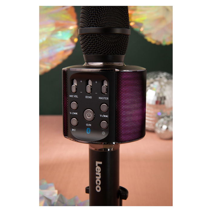 Lenco BMC-090 Micrófono Karaoke Inalámbrico Bluetooth Negro Metal Plástico 10m Batería 8h 5W